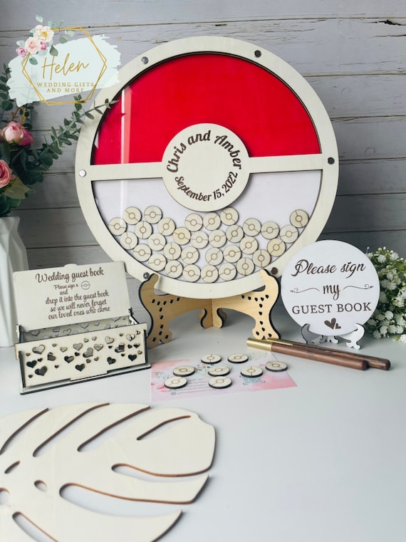 Handmade Pokemon Wedding Guest Book, Wooden Guestbook Drop Box