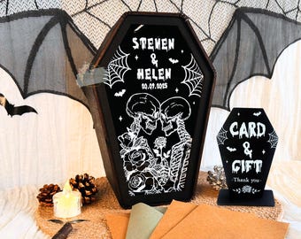 Caja para tarjetas de boda gótica, tarjetero con forma de ataúd personalizado, caja para tarjetas con temática de Halloween, decoración rústica y espeluznante, regalo único para toda la vida.