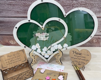 Beautifully Crafted Sweet Heart Guest Book for Weddings, Double Hearts Wedding Guest Book Alternative, Wood Hearts Guestbook,Guest Book Sign