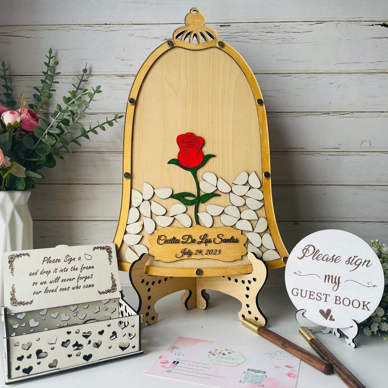 Beauty and the Beast Rose guest book for wedding, Quince guest book beauty and the beast, Guest book sign Personalized, Petals Guest Book