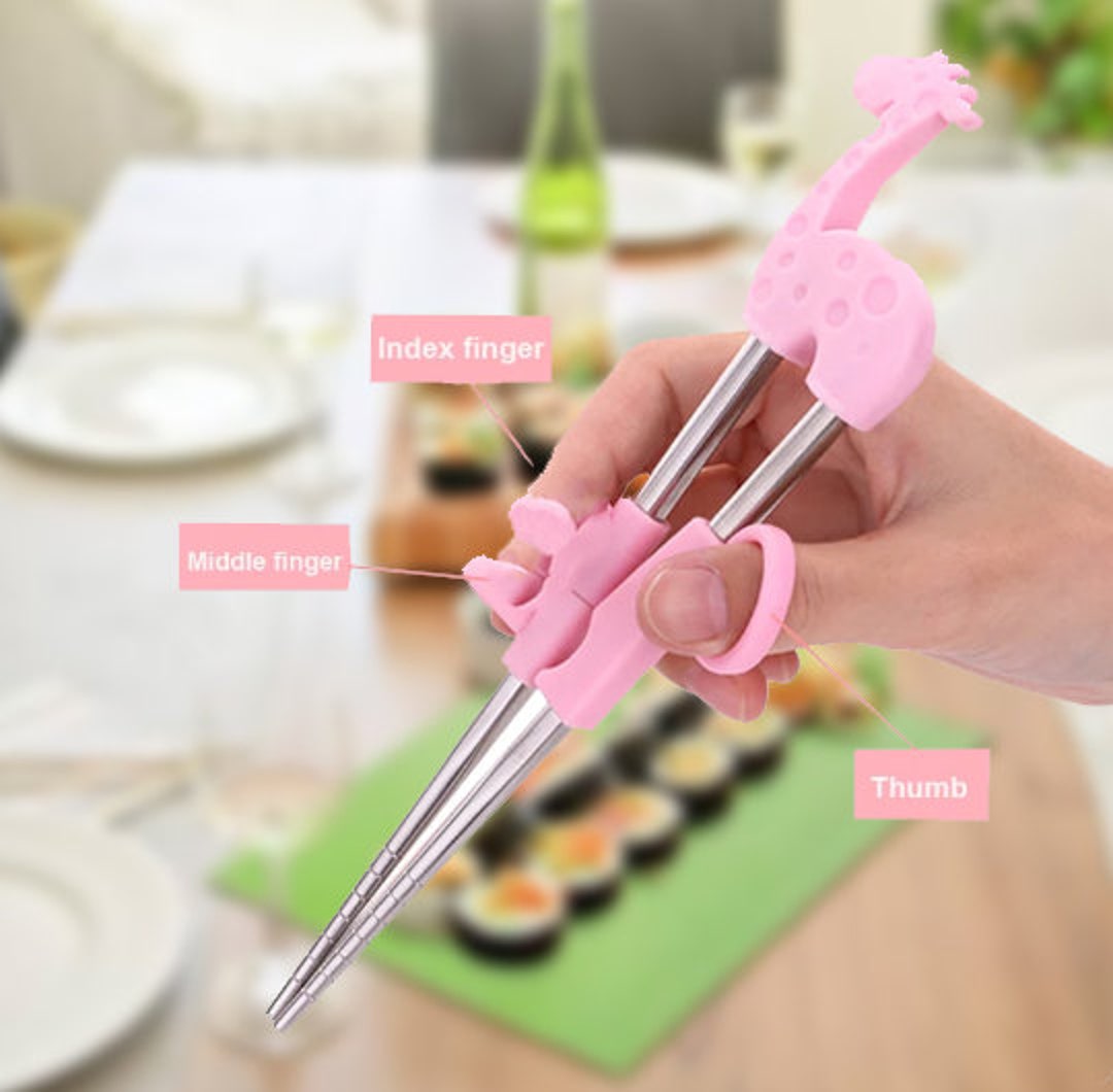 1 Pairs Reusable Stainless Steel Training Chopsticks Cute Portable