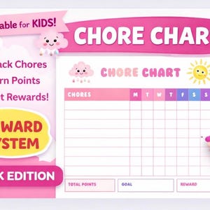 Kids Chore Chart Printable | Points Reward System, Daily Routine Tracker (PDF)