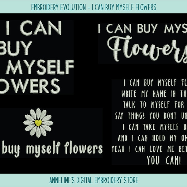 I can buy myself flowers digital embroidery file, Miley Cyrus Song Flowers, 4 Designs