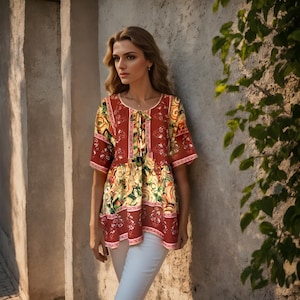 Handmade Rayon Peasant Blouse: Cottagecore Bohemian Tunic