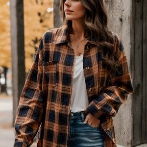 Cozy Flannel Plaid Shirt: Long Sleeve Button-Up Blouse