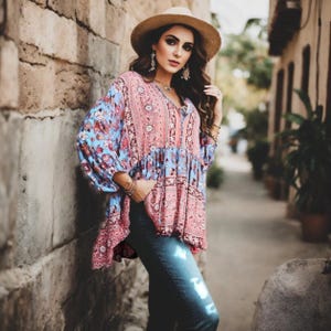 Handmade Rayon Peasant Blouse: Cottagecore Bohemian Tunic