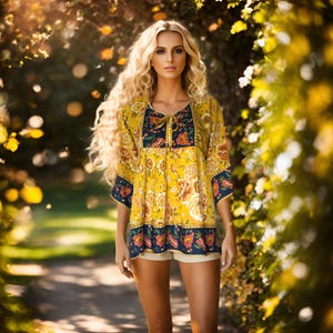 Handmade Feminine Boho Tunic: Floral Peasant Top, Plus Size