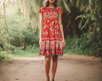 NEW Elena Midi Printed Boho Dress / Bohemian Casual Midi Dress / Boho Relaxed Long Flowy Fit