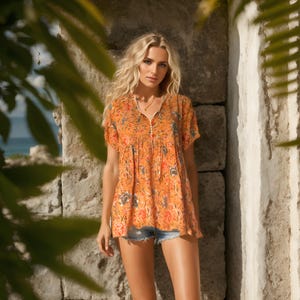 Handmade Cottagecore Feminine Blouse: Bohemian Floral Tunic, Plus Size