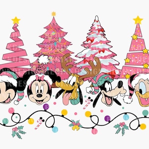 Christmas Mouse And Friends PNG, Character Face Xmas Png, Pink Christmas Png, Christmas Friends Png, Xmas Holiday, Pink Christmas Tree Png