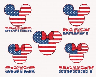 Bundle Mouse Head Svg, Happy 4th of July Svg, July 4th Svg, America, American Flag Svg, Independence Day Svg, Family Matching Shirt Svg