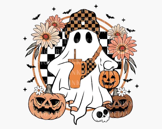 Cute Ghost Halloween PNG, Halloween Floral Png, Ghost Floral Png, Halloween Ghost Png, Halloween Design Png, Spooky Vibes Png
