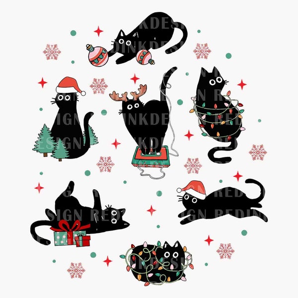 Meowy Christmas PNG, Merry Christmas Png, Xmas Holiday Png, Christmas Cats Png, Christmas Black Cats Png, Christmas Season Png, Png File