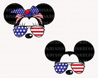 Bundle Mouse With Sunglasses Svg, Fourth of July Svg, July 4th Svg, America, American Flag Svg, Independence Day Svg, Mouse Head Svg