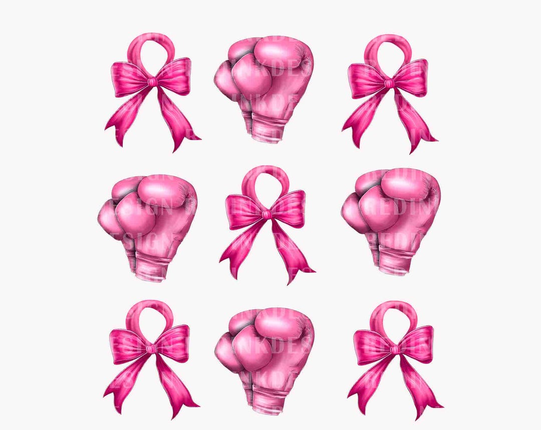 Bow With Boxing Gloves Breast Cancer PNG, Pink Ribbon Coquette Png ...