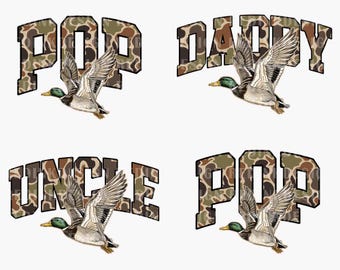 Camo Daddy, Uncle, Pop PNG Bundle, Hunting Png, Father's Day Png, Camo Flying Mallard Duck Png, Duck Hunting Png