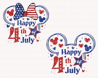 Bundle Happy 4th of July Svg, Mouse Head Svg, July 4th Svg, Fourth Of July Svg, American Flag Svg, Patriotic Svg, Independence Day Svg