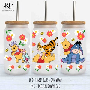 Cartoon Movie 16oz Glass Can Wrap PNG, 16oz Libbey Can Wrap, Libbey Glass Tumbler 16oz, Bear And Friends 16oz Wrap, Full Glass Can Wrap 16oz