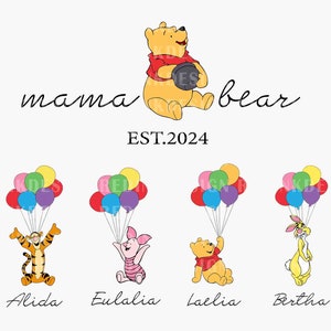 Mama Bear Est.2024 SVG personalizado, Mama com nome de criança na camisa, Retro Mama Bear Svg, Feliz Dia das Mães, Mama Bear Svg, Download digital