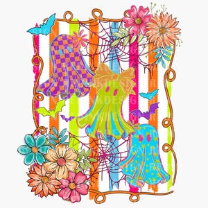 Fantasma di Halloween Neon Png, Preppy Halloween Floral Png, Simpatico Boo Fantasma Floreale Png, Neon Halloween Boo Png, Stagione Spettrale Trendy Png