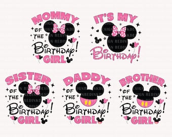Bundle Birthday Girl Svg, It's My Birthday Svg, Birthday Shirt Svg, Mouse Birthday Svg, Birthday Party Svg, Digital Download, Mouse Head Svg