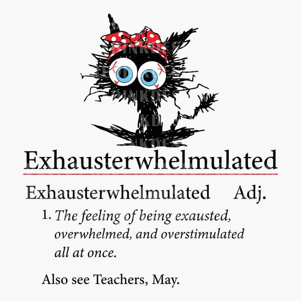 疲れ果てた面白い先生 SVG、疲れて圧倒されている SVG、黒猫 SVG、面白い猫 SVG、刺激されすぎている SVG、引退した先生への贈り物、SVG Cricut ファイル