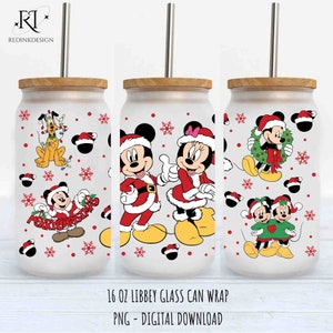 Christmas 16oz Glass Can Wrap Cartoon PNG, Christmas 16oz Can Wrap, Mouse Couple Can Wrap, Christmas Glass Can Wrap, Libbey Glass Can Wrap
