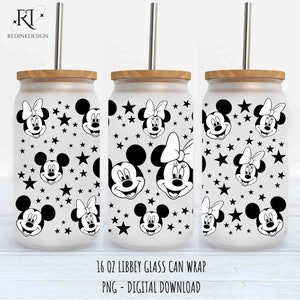 Mouse Head 16oz Glass Can Wrap Cartoon PNG, Glassware 16oz Can Wrap Png, Mouse Head Can Wrap, Libbey Glass Can Wrap, Can Wrap Sublimation