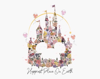 Happiest Place On Earth PNG, Magical Castle Floral Png, Magic Kingdom Png, Family Vacation Png, Family Shirt Png, Vintage Kingdom Png