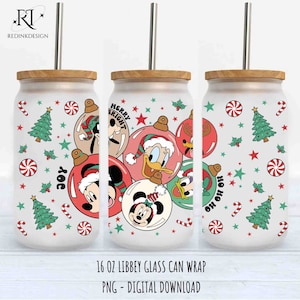 Christmas 16oz Glass Can Wrap Cartoon PNG, Christmas Libbey Can Wrap, Libbey Glass Can 16oz, Mouse And Friends Xmas Glass Can, 16oz Can Wrap