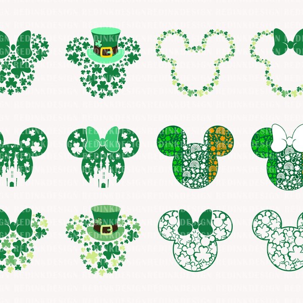 Bundle Mouse St Patrick's Day Svg, St Patricks day Svg, Lucky Vibes Svg, Mouse Leprechaun Svg, Clover svg, Mouse Castle, Shamrock SVG File