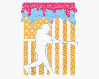 Baseball Drip Bat Boys Ice Cream Png, Baseball Drip Bat Png, Boys Dripping Ice Cream American Flag, Ice Cream American Flag 4th Of July Png