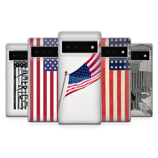 American Phone Case USA Flag Cover fit for Google Pixel 7, 7 Pro, 6, 6A, 5, 4, iPhone 14 Pro, 13, 12, 11, Samsung S20, S21Fe, S22, A53