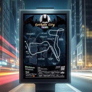 Batteman Gohtam City Escape - Parque Warner Madrid | Intamin : Rollercoaster Layout Poster