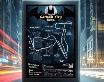 Batteman Gohtam City Escape - Parque Warner Madrid | Intamin : Rollercoaster Layout Poster