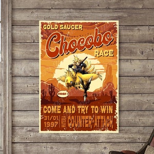 Chocobo - Final Fantasy: Anuncio falso de carreras de estilo western vintage