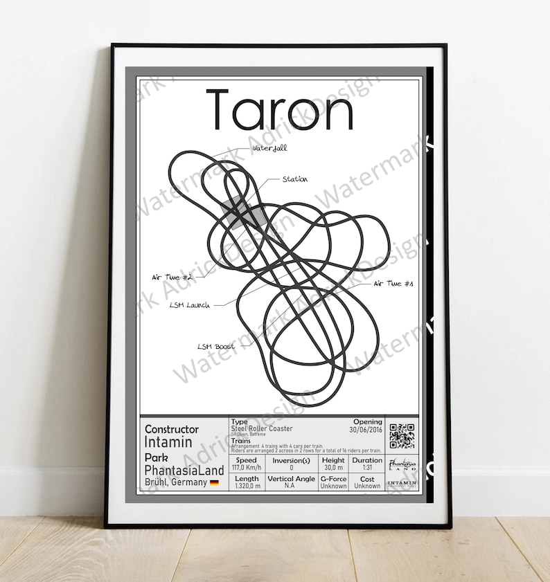 Taron - Phantasialand | Intamin : Rollercoaster Layout Poster - Etsy