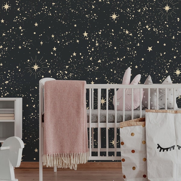 Constellations removable wallpaper, Stars wall mural, Peel and stick, Night sky, Celestial, Reusable, Astronomy 05