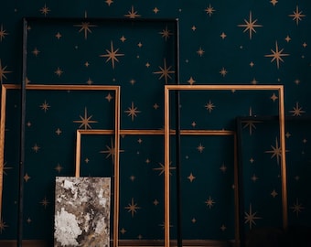 Gold night sky dark celestial wallpaper, Stars cosmic Wall Decor, Peel and stick Cosmic Wall Art 92