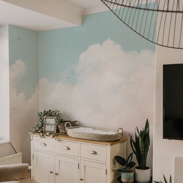 Watercolor cloud wallpaper, Stunning dreamy nursery with pastel colors, Subtle wall decor 90