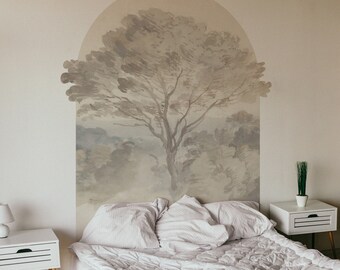 Tree scenic 3D arch wall sticker, Temporary semi-circle shape headboard, Watercolor decal home decor