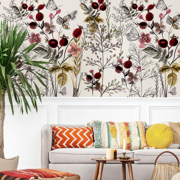 Vibrant meadow boho interior, Hippie floral wallpaper 100