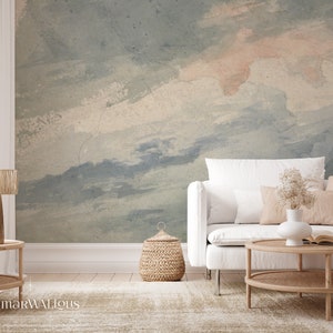 Boho wall mural, Watercolor, Eclectic wallpaper, Ombre, Clouds, Painting, Peel and stick, Abstract, Nursery decor 62