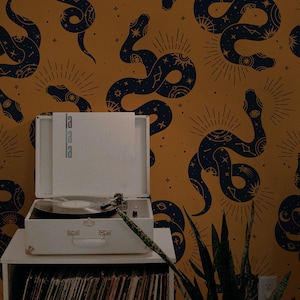 Snake wallpaper, Eclectic mural, Witchy wall decor, Renter friendly, Esoteric print, Removable, Peel and stick 06
