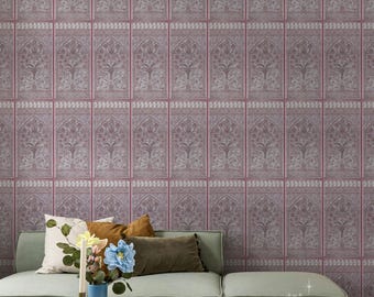 Pink Indian Arch Wallpaper, Mughal Floral Pattern, Boho Bedroom Decor, Dusty Rose Peel and Stick Mural, Eastern Style Wall Art 273