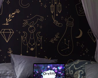 Alchemy Peel and Stick Wallpaper, Witchy Black Print Decal 60