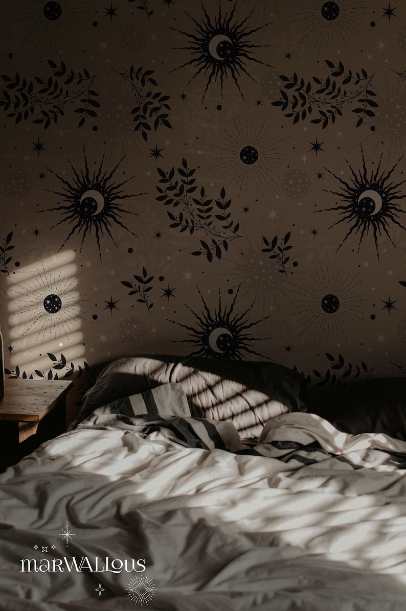 Mystic sun and moon removable wall decor, Esoteric witchy wallpaper 94 imagen 2