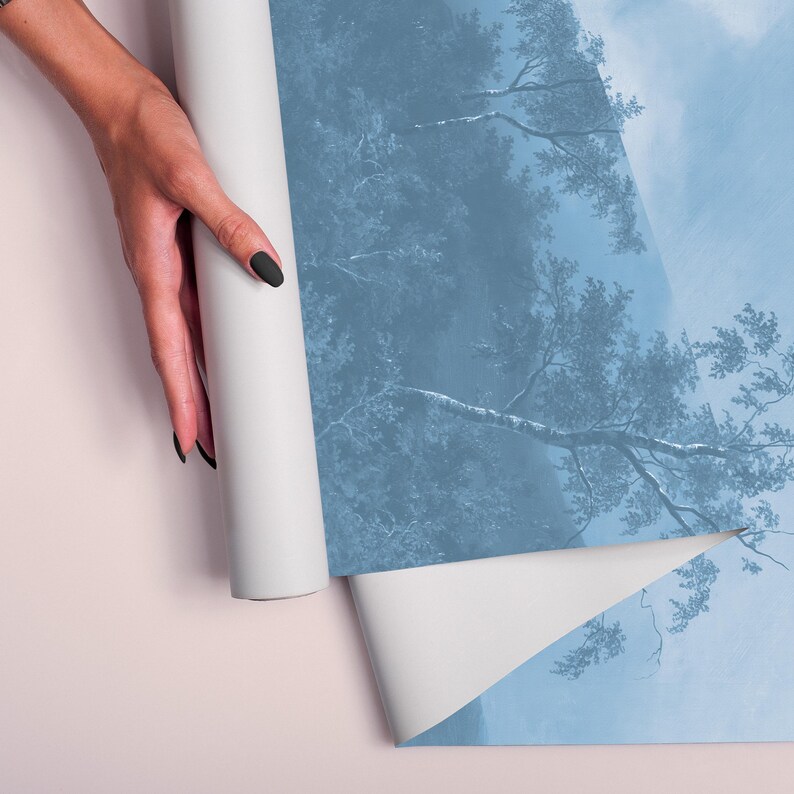 Blue Foggy Forest Peel and Stick Wallpaper – Removable Wall Mural for ...