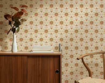 Vintage Tile Wallpaper, Mediterranean Wall art, Spanish Tile Pattern, Peel and Stick Wallpaper, Midcentury Geometric Wallpaper 293
