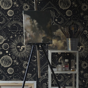 Astrology wallpaper, Esoteric mural, Removable or regular, Peel and stick, Vintage decor, Large wall art 08